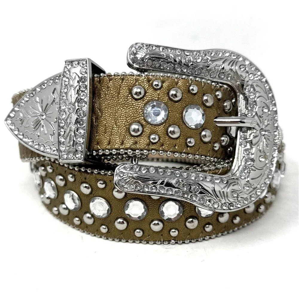 Womens Western Blingy Belt Sz L Studs Rhinestones Boujee Rodeo Gilded Queen Bey